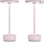 2 Pack Rechargeable Cordless Table Lamps, Portable 5000mAh LED Table Light, 3 Color Stepless Dimming Battery Powered Metal Table Lamp for Outdoo/Restaurant/Home/Patio.(Light Pink)