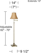 360 Lighting Westbury Traditional Swing Arm Floor Lamp Adjustable Height Standing 70" Tall Antique Brass Gold Tan Bell Shade Brown Trim Decor for Living Room Reading House Bedroom Home