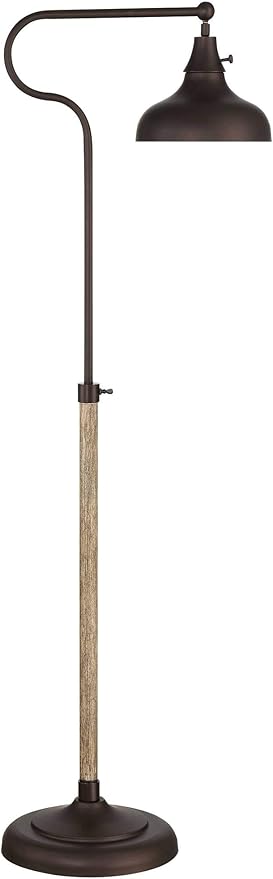 Franklin Iron Works Ferris Industrial Rustic Farmhouse Adjustable Pharmacy Floor Lamp Downbridge 57" Tall Bronze Faux Wood Grain Metal Brown Shade for Living Room Reading House Bedroom Family Home