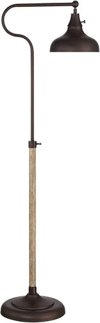 Franklin Iron Works Ferris Industrial Rustic Farmhouse Adjustable Pharmacy Floor Lamp Downbridge 57" Tall Bronze Faux Wood Grain Metal Brown Shade for Living Room Reading House Bedroom Family Home