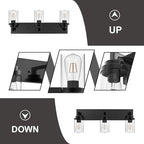MELUCEE Vintage Bathroom Lighting Fixtures Over Mirror, 3-Light Modern Vanity Lights Black Finish Industrial Wall Sconce with Clear Glass Shade