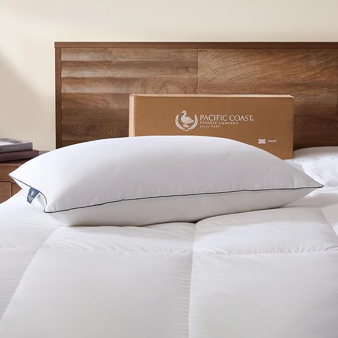 Pacific Coast Premium Goose Feather & Down Bed Pillows Queen Size 1-Pack, Hotel Quality Collection, Medium Support for Side & Back Sleepers