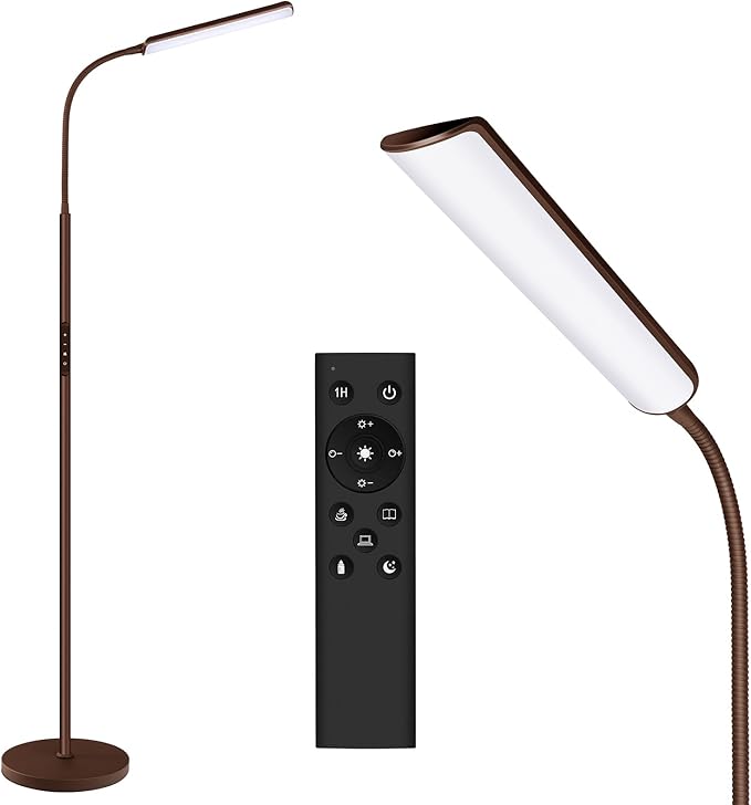 Dimunt LED Floor Lamp, Bright 15W Floor Lamps for Living Room, Adjustable 3000K-6000K & Brightness Standing Lamp with Remote & Touch Control, Reading Floor Lamps with 1H Timer for Home Office-Brown