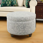 Homepop Home Decor | Upholstered Round Storage Ottoman | Ottoman with Storage for Living Room & Bedroom, Gray Floral