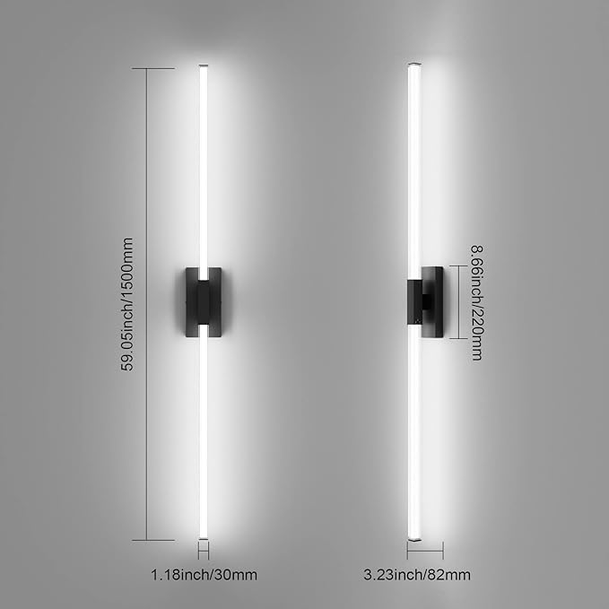 Ralbay 59inch Matte Black Vanity Light for Bathroom Lighting Bar 42W Matte Black Bathroom Wall Mounted Lighting Fixtures Over Long Mirror(5500K White Light)