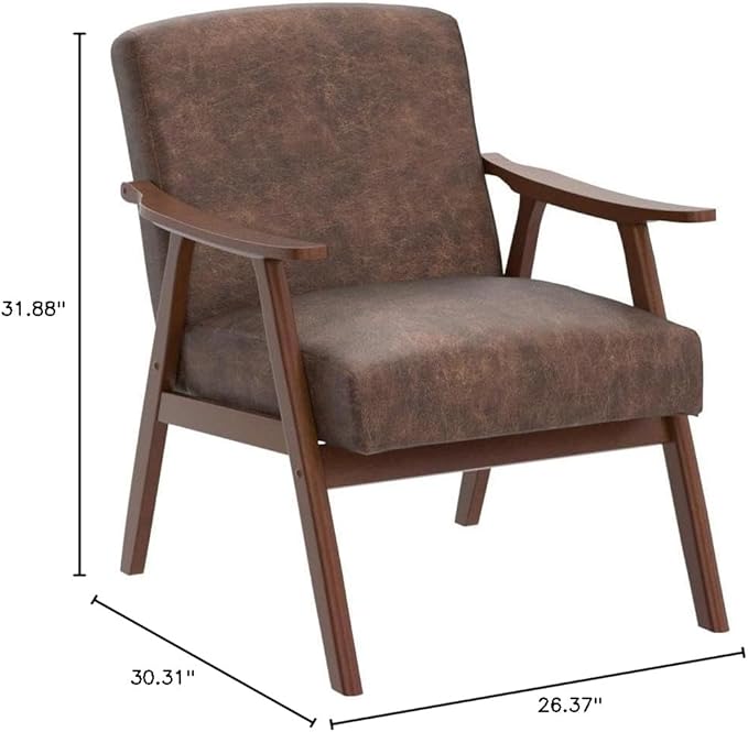 Accent Chair with Microfiber Upholstery and Solid Wood Frame, Classic Mid-Century Modern Living Room Furniture for Extra Seating, Brown