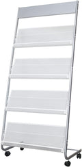 4-Layer Iron Magazine Rack with Wheels, Newspaper Rack, Display Rack, Silver (63)