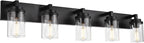 MELUCEE 5-Light Black Bathroom Light Fixtures with Clear Glass Shade, Black Vanity Lights Industrial Wall Mount Light for Bathroom Mirror, Powder Room Bedroom