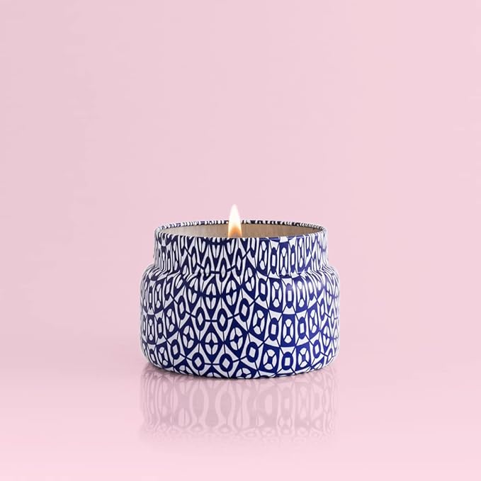 Capri Blue Printed Travel Tin Jar Candle - Luxury Tropical Scented Candles for Home - Long Lasting Soy Wax Blend - Decorative Jar for Home Decor Gift (Aloha Orchid, 8.5 oz)