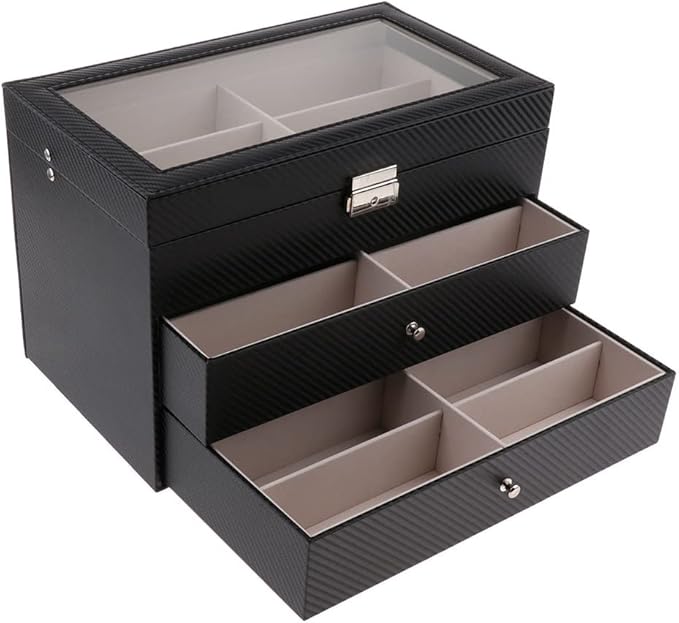 Large Capacity Sunglasses Storage Box Three-Layer 18 Digit Glasses Eyeglass Watch Display Case Organizer
