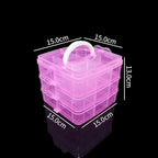 3-Tier Hair Accessories Storage Box, Clear Plastic Organizer with Handle, 5.9 x 5.9 x 5.1 in (Pink, 5.9 x 5.9 x 5.1 in)