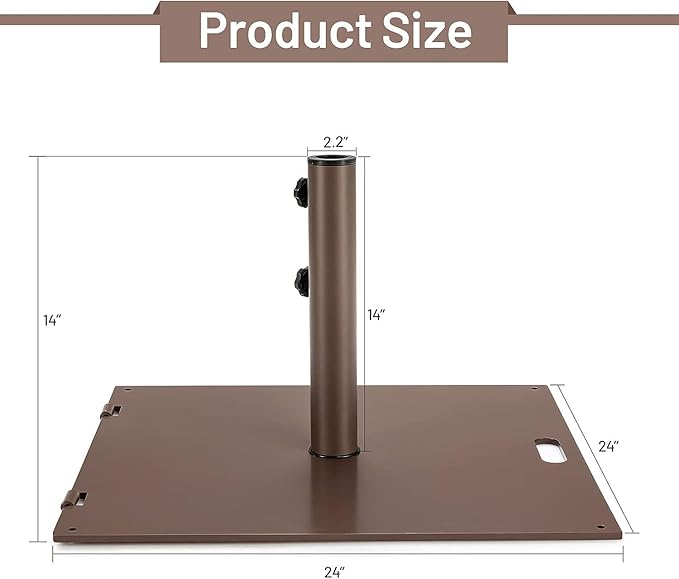 Giantex Patio Umbrella Base, 50 Lbs Steel Heavy Duty Umbrella Stand with Wheels, 24 Inch Square Umbrella Base with 2 Tightening Knobs, Suitable for Backyard, Deck, Poolside, Patio