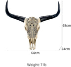 Long Horn Cow Skull, Cow Skull Wall Hanging Decor,Wall Hanging Faux Longhorn Skull Faux Taxidermy Animal Head, Handmade Decor Home Sculpture Faux Bull Horns for Wall 27″*26″*10″ (White)