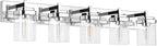 Vanity Light Fixture,5-Light Vanity Light for Bathroom,Chrome Bathroom Vanity Lighting Over Mirror with Square Clear Glass Shade for Restroom