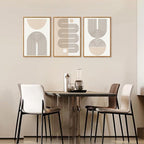 CHDITB Framed Boho Wall Art Set of 3, 24"x36" Beige Mid Century Modern Wall Decor, Abstract Geometric Line Wall Painting, Large Neutral Bohemian Canvas Art Print for Living Room, Bedroom, Office