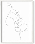 Minimalist Face to Face Wall Art Two Portraits Continuous Line Drawing 12x16 Inch Oak Wood White Framed Modern Aesthetic Profile Print for Bedroom Decor