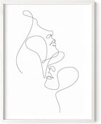 Minimalist Face to Face Wall Art Two Portraits Continuous Line Drawing 12x16 Inch Oak Wood White Framed Modern Aesthetic Profile Print for Bedroom Decor