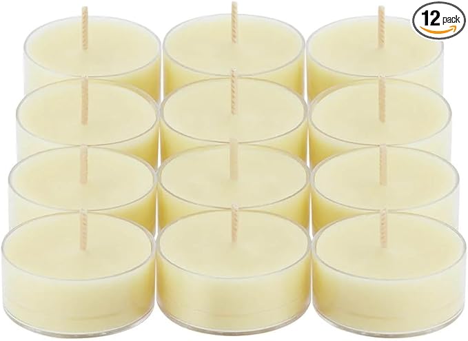 PartyLite Set of 12 Tea Lights Candles, Sweet Baked Pears and Ground Almonds Scent, Aromatherapy Scented Candles Gift Set, Up to 4 to 6 Hours Burn Time