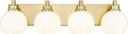 Bathroom Light Fixtures, 4 Light Brushed Gold Vanity Light, 26 Inch Modern Wall Sconces with Globe Milk White Glass Shade, Vanity Lighting Fixtures Over Mirror, VL195-BG-ML-4