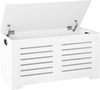 DINZI LVJ Storage Chest, 39.4”Wooden Toy Box with 2 Safety Hinges, Retro Entryway Shoe Storage Bench with Flip-Top, Sturdy Large Storage Trunk for Living Room, Bedroom, Easy Assembly, White