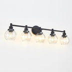 5-Light Bathroom Light Fixture Black Vanity Lights Over Mirror Modern Wall Sconce Farmhouse Vintage Bathroom Vanity Lighting with Glass Shade for Bedroom Hallway Cabinet Bathroom