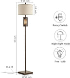 RORIANO 63'' Rustic Floor Lamp for Living Room with 2 Light Sources, Farmhouse Tall Standing Lamp with Amber NightLight, Vintage Lamp for Bedroom Reading Room Office, Bulbs Included (‎Brown)