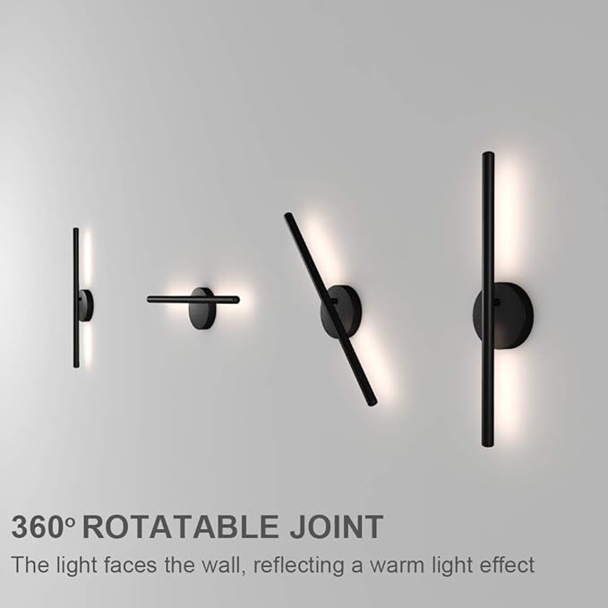 Aipsun Black Wall Sconce Rotatable 360° LED Black Wall Light Fixture for Bedroom Living Room Hotel Hallway Corridor Warm White 3000K