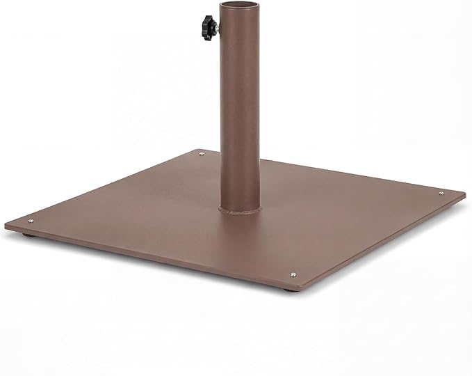 Tangkula 35 LBS Patio Umbrella Base, 20 Inches Heavy Duty Umbrella Stand, Square Umbrella Base w/Non-Slip Pads, Tightening Knob & 2 Adapters, Outdoor Umbrella Stand for Yard, Poolside, Garden (Brown)