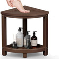 Shower Stool for Inside Shower, Corner Shower Bench Seat, HDPE Waterproof Shower Stool for Shaving Legs with Baffle Storage Shelf, Shower Seat/Foot Rest for Bathroom, Indoor/Outdoor Use, Brown