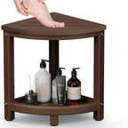 Shower Stool for Inside Shower, Corner Shower Bench Seat, HDPE Waterproof Shower Stool for Shaving Legs with Baffle Storage Shelf, Shower Seat/Foot Rest for Bathroom, Indoor/Outdoor Use, Brown