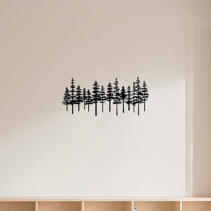Jidecor Metal Pine Tree Wall Art Decor Nature Home Decor Cedar Trees Metal Sign Wall Decorations for Living Room, Forest Decor, Nature Lover Gift Black