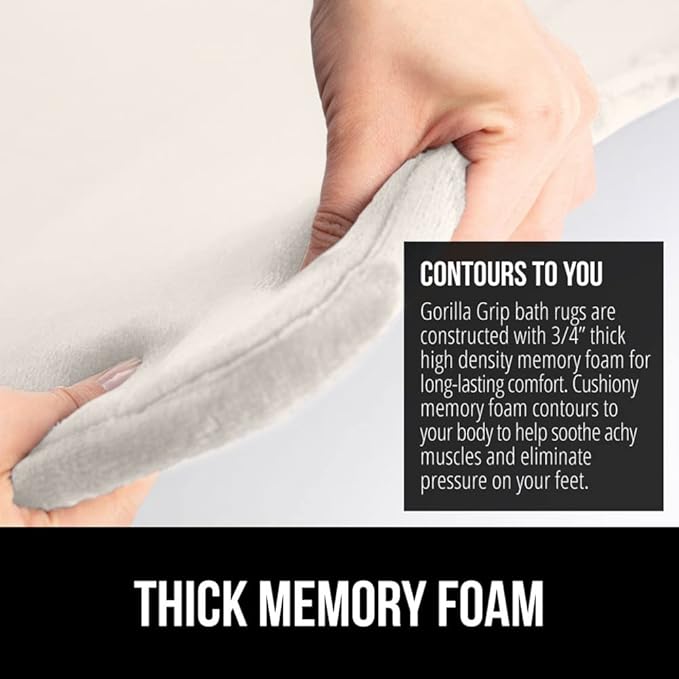 GORILLA GRIP Memory Foam Bath Mat, Soft Absorbent Velvet Bathroom Mats, Durable Dots on Underside, Machine Washable Bathmat, Carpet Rug Room Decor for Shower Tub Floor RV, 30x20 Rugs, Cream
