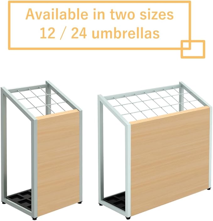 AKIRA Mid-Size Umbrella Stand for 12-Umbrellas Modern Natural Wood Grain & Black Metal Entryway Organizer Rack Holder for Office or Lobby, Model US-US-0325-BKNA