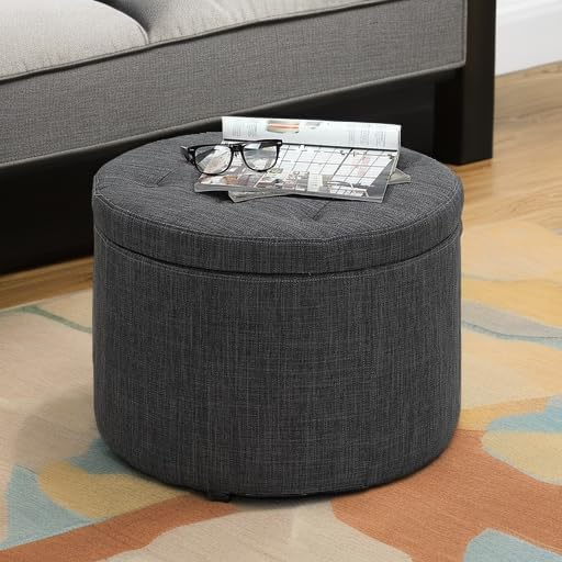Convenience Concepts Designs4Comfort Round Shoe Ottoman, Gray Fabric