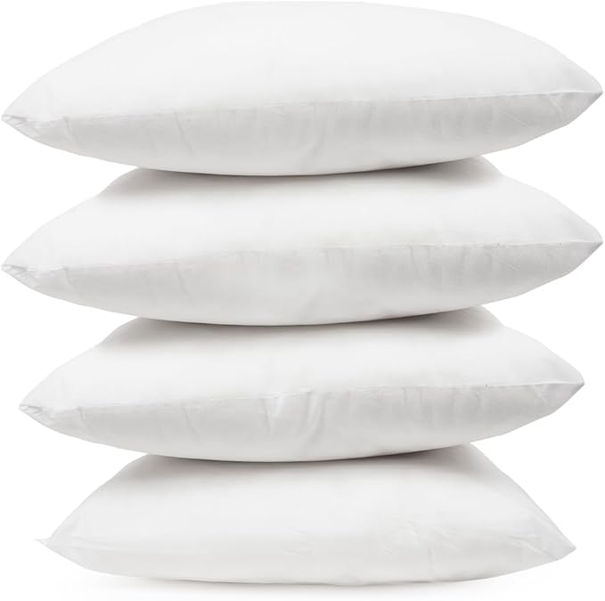 Covers & All Throw Pillow Inserts Only Pack of 4, Durable Soft Square 16 x 16 Inches 65 GSM Non-Woven Fabric with 15D Silicon Fiber Filling, Universal uses for Home Decor Office Indoor Outdoor