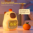 Capybara Alarm Clock with Night Light for Kids, Cute Toddler Alarm Clocks for Bedrooms Ok to Wake Clocks for Girls and Boys, Rechargeable Silicone Animal Tabletop Lamp for Kid