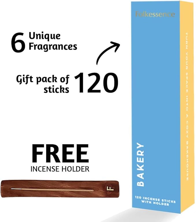 Folkulture Incense Sticks with Holder (120 Sticks) | Set of 6 Incense Sticks For Aromatherapy,Gifts | No Charcoal, Organic, Non Toxic, 45 Mins, Long Burning Vanilla, Caramel, Strawberry Insence-Sticks