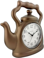 Presentime & Co. 11" Teapot Clock, Silent Non Ticking, Modern Farmhouse Style, Wall & Mantel 2 in 1 Desk & Shelf Clock, Bronze Finish for Wall, Home, and Tabletop Decor, Bronze Finish