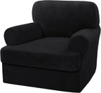 H.VERSAILTEX Sofa Cover 2 Piece T Cushion Armchair Slipcovers Thick Velvet Couch Cover Furniture Protector Stretch T Cushion Sofa Covers for 1 Cushion Couch with 1 Individual T Cushion Covers, Black