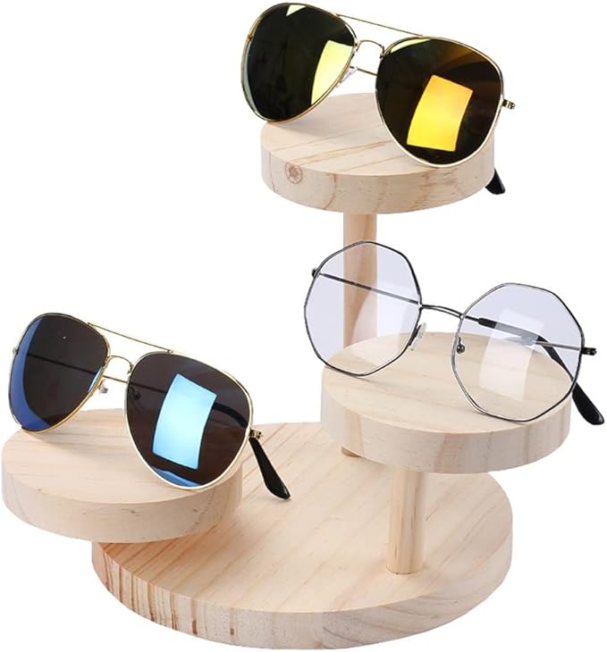 Wood Sunglass Display Racks Shelf Eyeglasses Show Stand Jewelry Holder for 3 Pairs Glasses Showcase