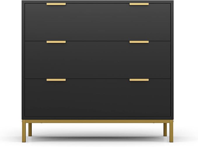 Anmytek Black Dresser for Bedroom, 3 Drawer Dresser with Spacious Storage Modern Wood Chest of Drawers for Bedroom Living Room Chest of Drawers for Hallway H0073