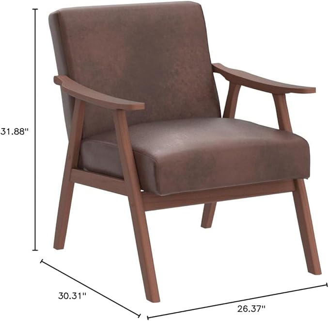 Accent Chair with Microfiber Upholstery and Solid Wood Frame, Classic Mid-Century Modern Living Room Furniture for Extra Seating, Light Brown
