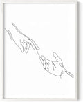 Minimalist Reaching Hands Wall Art Continuous Line Drawing Connection Symbol 12x16 Inch Oak Wood White Framed Aesthetic Modern Decor Print for Bedroom Living Room