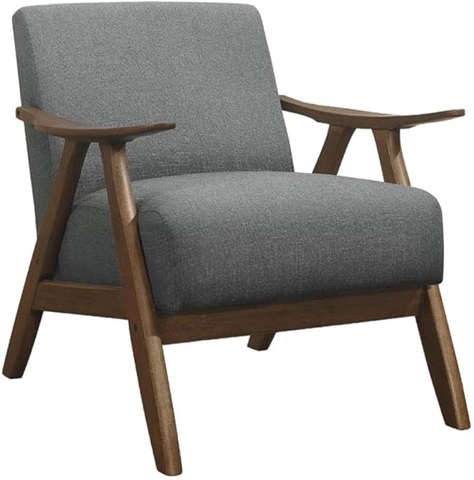 Lexicon Mid Century Modern Accent Chair with Solid Wood Frame in Walnut Finish, Upholstered Living Room Lounge Arm Chair, Thick and Comfy Innerspring Seat Cushion, Linen-Look Fabric, Gray