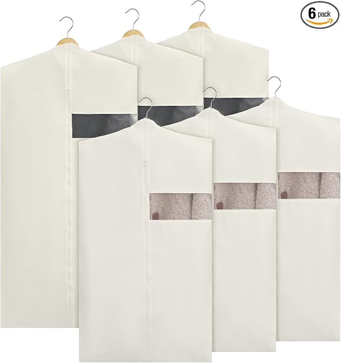 Aliceset Cotton Garment Bags for Hanging Clothes, Canvas Suit Bags for Clothes Coats Jackets Shirts Closet Storage Travel Gusseted Hanging Garment Cover (6 Pcs,40 Inches 50 Inches)