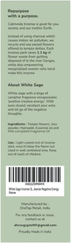 White Sage Incense Sticks for Cleansing - (80 Scent Sticks) Charcoal Free, Made from Upcycled Flowers | Protection Incense to Cleanse Negative Energy