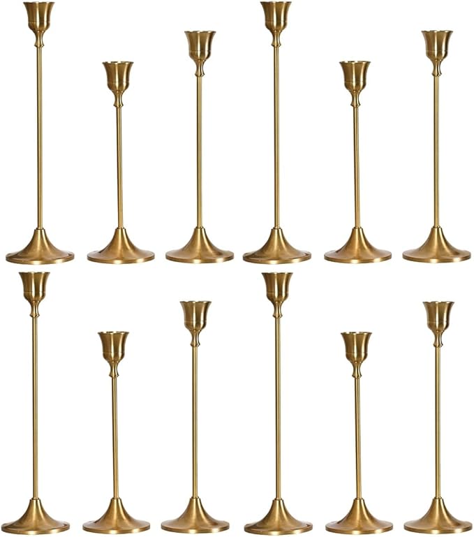 Gold Candle Holders Set -30pcs Taper Candle Holder for Candlesticks, Tall Metal Candlestick Holders for Table Centerpiece, Home Decor, Fits 3/4 Inch Thick Candles (Gold, 4 Sets(12 Pcs))