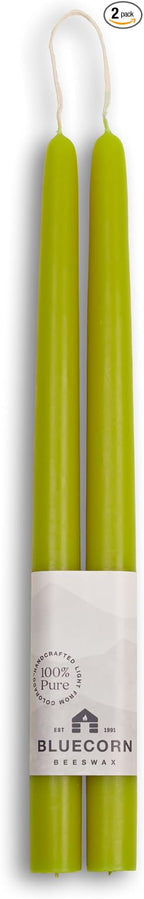 Bluecorn Beeswax Taper Candles, 100% Pure Natural Bees Wax, 12 Inch Pair, Sage Green Candlesticks, Unscented, Clean Burning & Dripless, Long Lasting, Thanksgiving & Christmas Decor, American Made 1 Ct