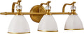 ANDY STAR Bathroom Light Fixture, 3-light Brass Vanity Light, Vintage Bathroom Lights Over Mirror with Crystal Beads, Wall Sconce Lighting with Frosted Milky Glass Shade, E26 Base (Bulbs Not Included)