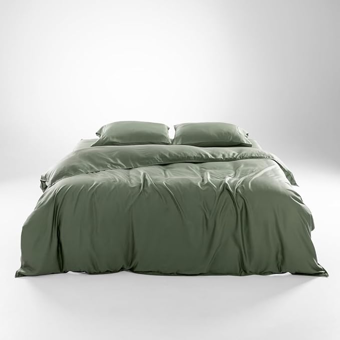 Olive + Crate Tencel Eucalyptus Cooling Duvet Cover Set - Hypoallergenic, Lyocell Tencel Duvet Cover - Soft, Temperature Regulating with Hidden Button Closure & Corner Ties - Oversized King [Moss]